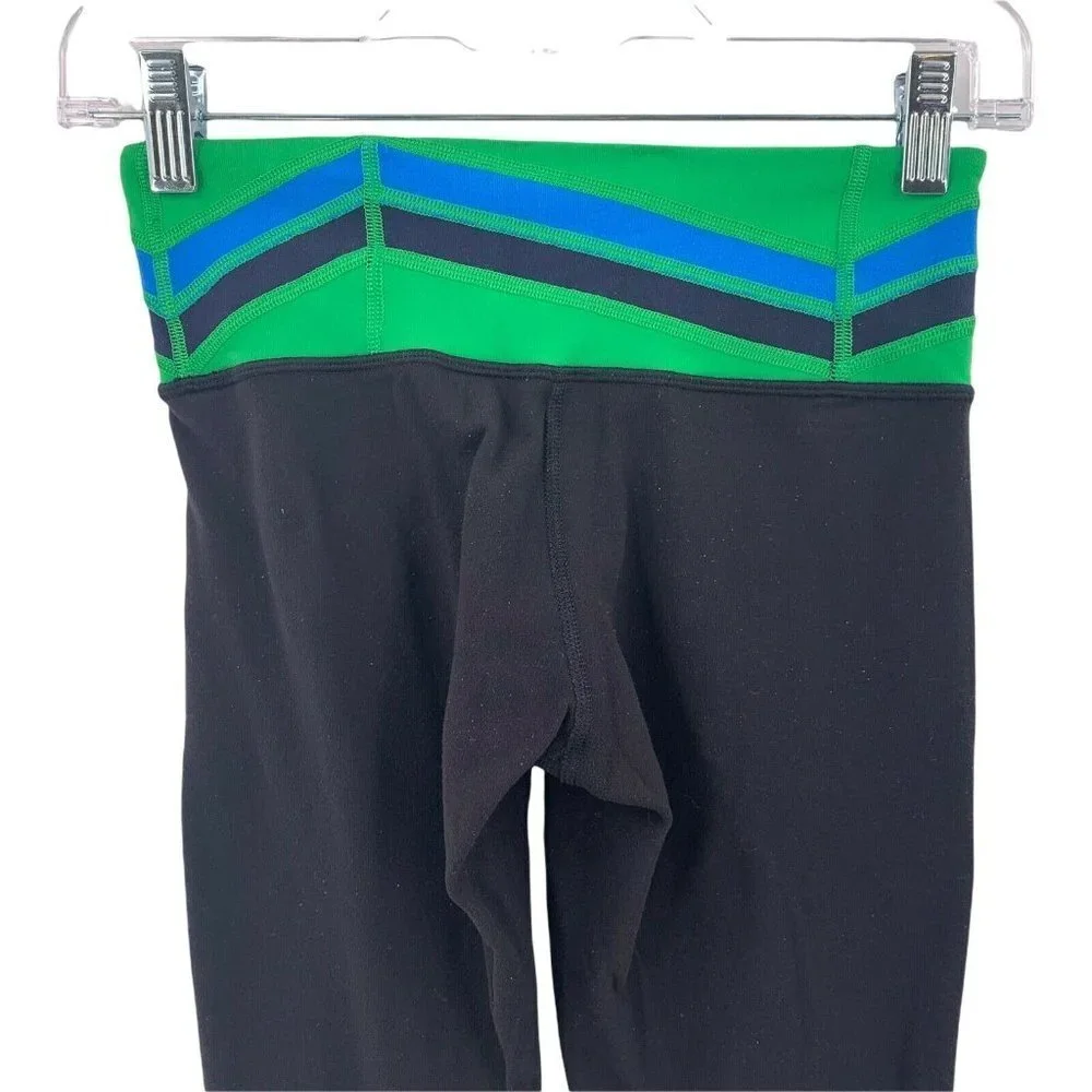 Lululemon Black Green Blue Waistband Reversible Leggings Size 2